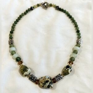 Natural Stone Green and Silver Beaded Necklace